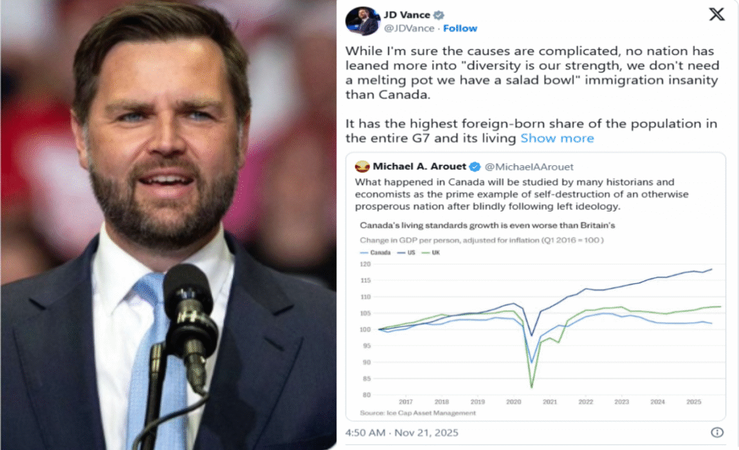 JD Vance says immigration is responsible for Canada’s “stagnant” living standards
