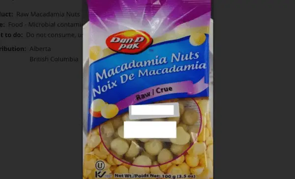 Dan-D Pak brand raw Macadamia nuts recalled due to salmonella