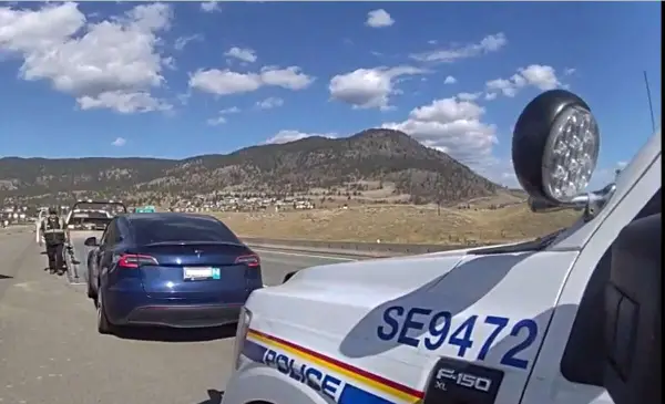 Tesla driver caught speeding at 149 km/h in 60 km/h construction zone near Merritt