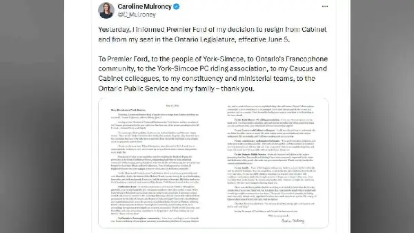 Caroline Mulroney announces resignation from her seat in Ontarion legislature