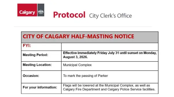 City of Calgary lowers flags to honour 11-year-old Parker