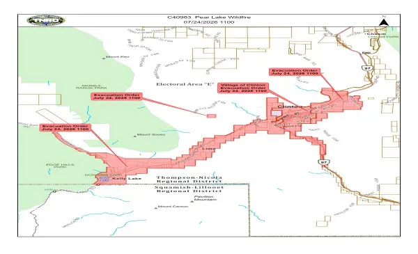 Evacuation ordered for Clinton, B.C., as Pear Lake wildfire grows beyond 4,400 hectares