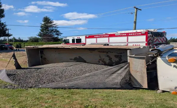  Dump truck driver arrested for impaired driving after rollover crash in Abbotsford 